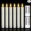 Flameless Flickering Taper Candles Two Remote, 7.5 Inch Ivory Battery Operated LED Window Candles Timer,Set of 6 Plastic 3D-Wick Dripping-Wax Effect Flameless Candlesticks(0.86”Dia,Warm Fire)