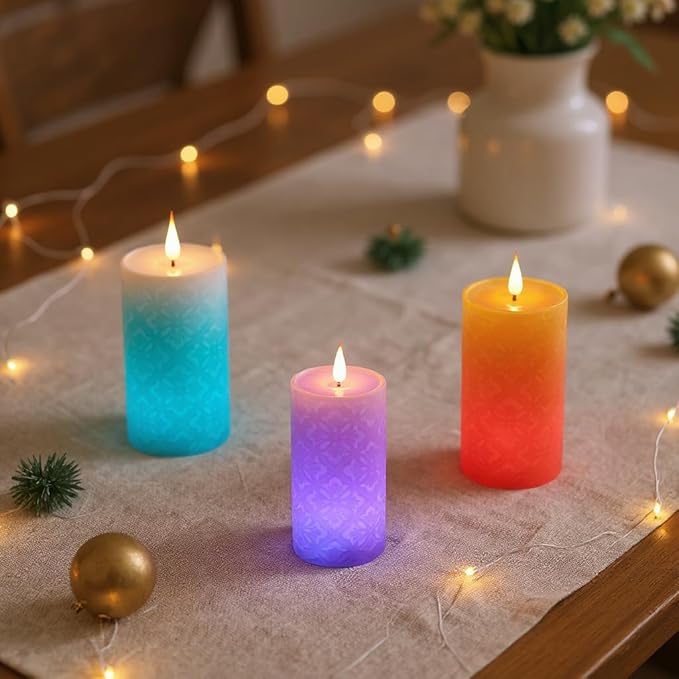 NICEME LED Color Changing Candle with Remote Timer 6” Electric Multi Colored Flameless Candle Battery Operated Round Ivory Flickering Pillar Votive Candle for Halloween Christmas Wedding Party Decor