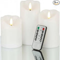 VENTA Set of 3 White Pillar Candles | Real Wax Battery Operated Flickering LED Candles with Remote | Timeless Decor for Farmhouse, Modern & Mantel Displays