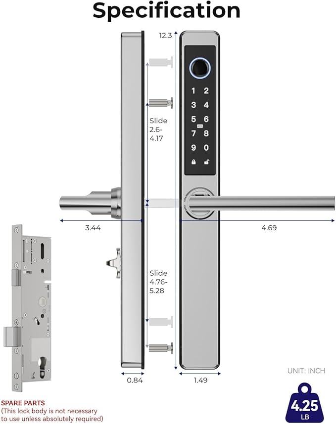 Electronic Smart Door Lock Fingerprint Door Lock with Keypad，Smart Lock for Front Door Children Proof IC Card, App Control & Mechanical Key