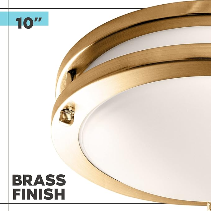 LUXRITE 10 Inch LED Flush Mount Ceiling Light, 5 Color Selectable 2700K | 3000K | 3500K | 4000K | 5000K, Dimmable Ceiling Light Fixture, 14W, 1050 Lumens, Energy Star, ETL Listed, Brushed Brass