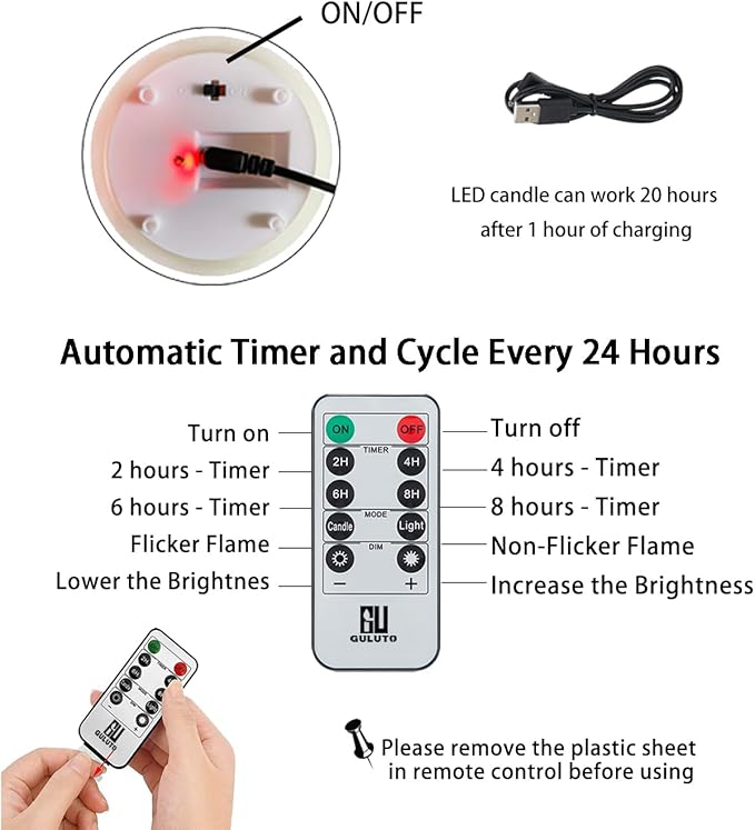 Flickering Flameless Candles, Battery Operated Candles with 3D Wick, Last 1000+ Hours LED Candle with Remote and Timer, Rechargeable Candle Real Wax White Glass, Home Decor 3" x 6"