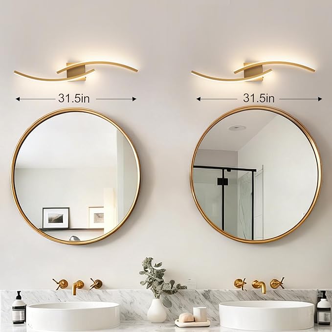 Hardwired Modern LED Wall Light Fixtures, 3000~6000K Modern 5CCT Wall Sconce for Living Room, 31.5IN Indoor Wall Lights Gold Bathroom Light for Bedroom, Hallway, Bedside
