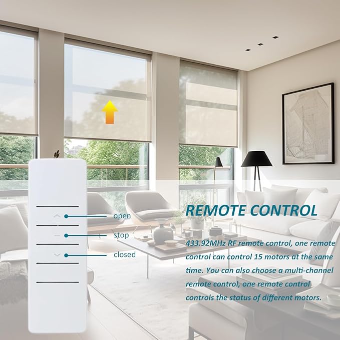 Rechargeable Roller Shade Motor with Remote, Type-C Charging 2800mAh Battery for 1.5” Tube (38mm), Wireless Electric Blind Drive Retrofit Kit, Quiet Operation (1.5N.m Torque 32rpm/min)