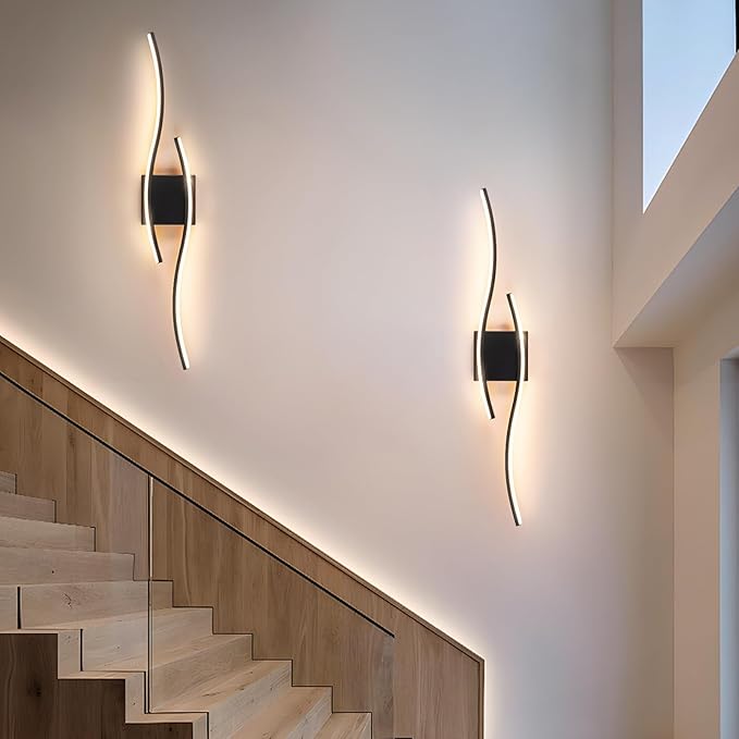 Modern Wall Scones Lighting 31.5inch LED Dimmable Bedroom Wall Sconces with Remote Black Bathroom Vanity Lights Fixture for Living Room Hallway