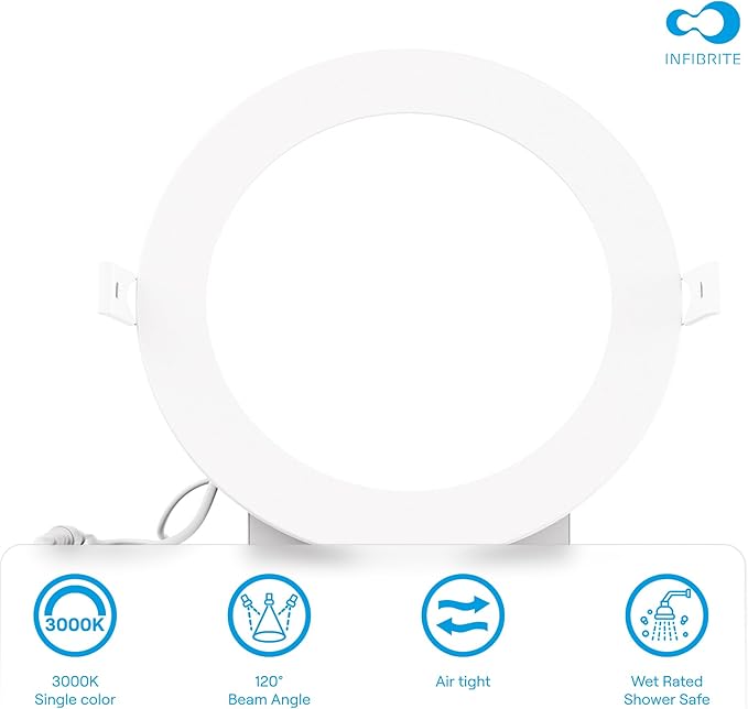 INFIBRITE 6 Inch 3000K Warm White 12W 1050LM Thin LED Ceiling Light Kit, Dimmable, Wet Rated