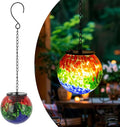 Solar Hanging Lanterns Outdoor, Waterproof Gazing Ball Lights, Hanging Glass Globe Light for Garden Yard Tree Home Xmas Decor,Green Splash-Ink