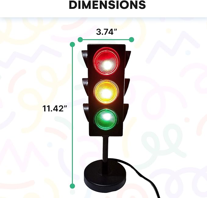 Kicko 11-Inch Traffic Lights Lamp with Base - 4-Mode Color Changing Stop Light Lamp for Kids’ Bedroom, Party Decoration or Playroom - Battery or USB Powered Mini Lighting - Ideal Traffic Light Decor