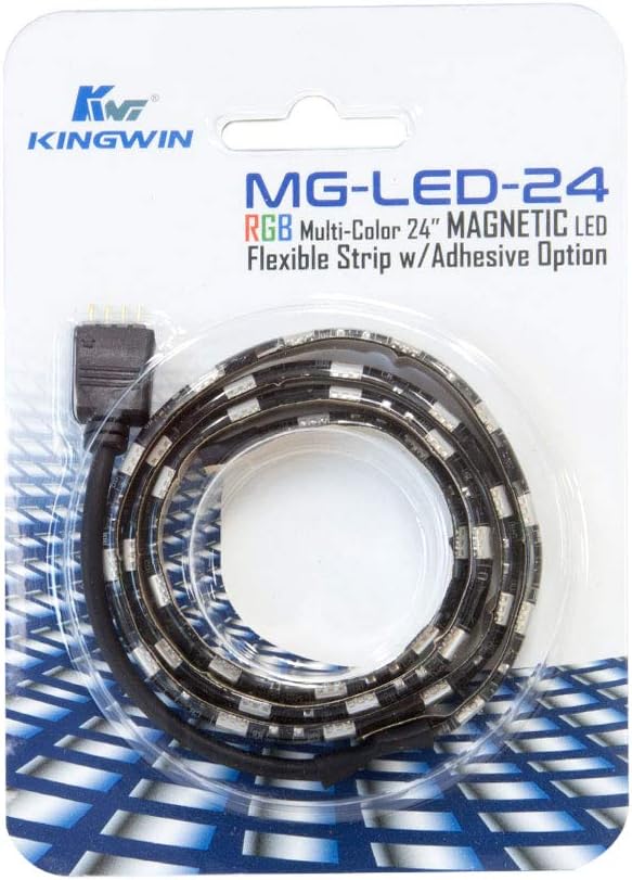 Kingwin RGB LED Strip Lights, LED Light Strip Magnetic w/ Adhesive Option For Computer Case, PC, Laptop, and Background Lighting. 5050 SMD Strip Lights, 24 Inches [Asus Aura RGB Compatible]