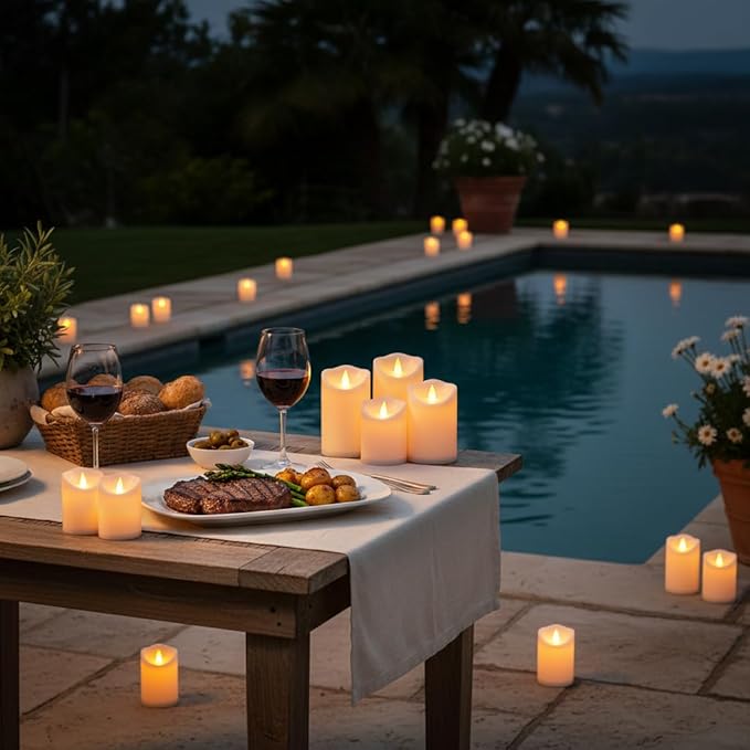 Flameless Candles 4" 5" 6" Outdoor Indoor Pillars Battery Operated Flickering Candles Include 8-Key Remote Timer 400+ Hours by 2 AA Batteries (White Candle - Warm Light, 6 Pack)