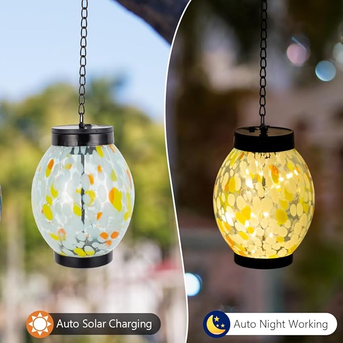 Solar Hanging Lanterns Outdoor, Solar Glass Lights, Waterproof Hanging Lamp Light for Garden Yard Tree Home Xmas Decoration