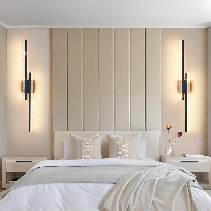 Modern Black Wall Sconces 31.5In Hardwired Wall Light Fixtures Dimmable LED Sconce Wall Lighting Indoor Wall Lamps for Living Room Bedroom Bathroom Hallway Stairs 3000K