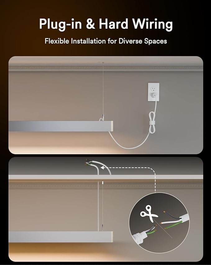 Lumary Smart LED Linear Pendant Light, 48 Inch Wi-Fi Island Lights Hanging Fixtures, RGBAI 12W/CCT 28W Dimmable Chandelier for Kitchen Dining Work with Alexa & Google Assistant, Adjustable Height