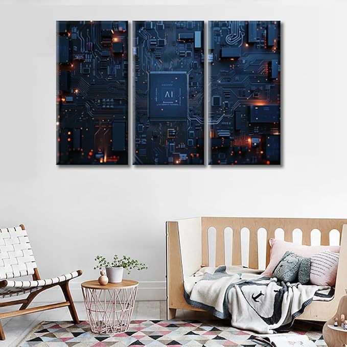 Canvas Wall Art CPU Concept Pictures Print on Canvas Motherboard Digital Chip Painting Modern Home Living Room Bedroom Decor Stretched and Framed Ready to Hang (36"Wx24"H)