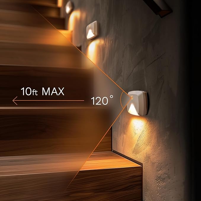10-Pack Stick-on Motion Sensor Lights, Warm White LED Night Light, Stick-Anywhere Stair Lights, Closet Light, Battery Operated Wall Light for Kitchen, Hallway, Bedroom, Bathroom, Stairs
