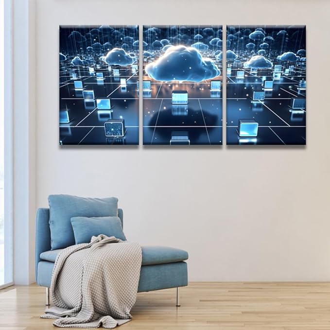 LSIUHWUWI Cloud Computing Pictures for Bedroom Wall Decor 3 Panel Wall Art Print on Canvas Posters and Prints Wall Hanging Decor Modern Home Decor Canvas Frame Artwork Ready to Hang 16x24inchx3