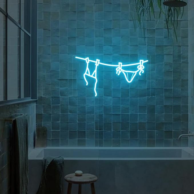 Bikini LED Neon Wall Light, Summer Coastal Beach Decor Sign, Coconut Girl Aesthetic Art for Bathroom Laundry Room Bedroom Cowgirl Style Accent 15″ x 8.36″