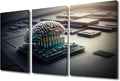 TUMOVO Bedroom Wall Decor 3 Pieces Canvas Wall Art Brains and Computer Chips Pictures for Home Decoration, Human Cyborg Brain Being Prints and Poster Framed Ready to Hang, 36" Wx24 H