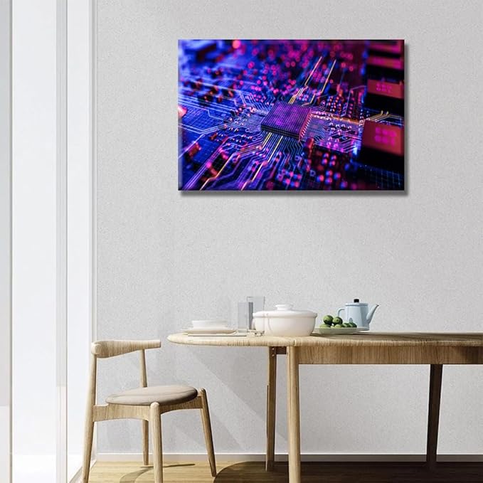 LSIUHWUWI Circuit Board CPU Processor Canvas Wall Paintings Office Decor Circuit Board Wall Decor CPU Concept Wall Art Computer Chip Home Decor Wooden Framed Ready to Hang 16X24 INCH