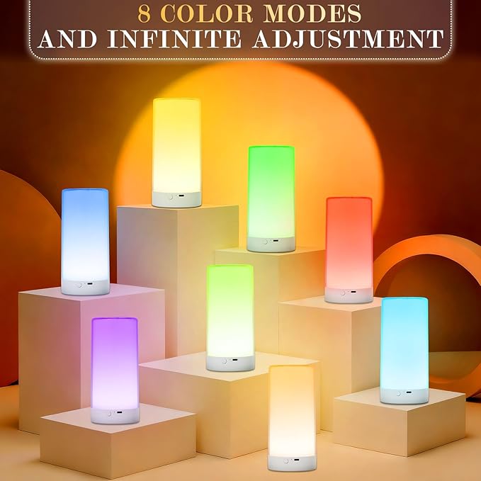 Table Lamp, Touch Sensor Bedside Lamps, Dimmable Warm White Light & Color Changing RGB for Kids,Holiday, Camping Use