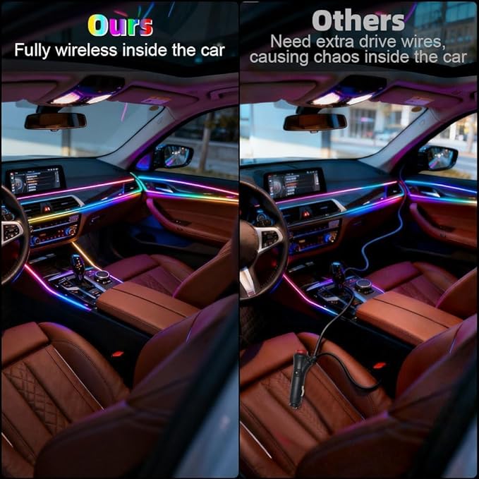 Smart LED Car Lights Interior with USB Port, Acrylic LED Strip Fiber Optic Ambient Lighting Car, Wireless App Control, Sync to Music, Car Decorations Interior Accessories Gifts for Women Men, 10 in 1