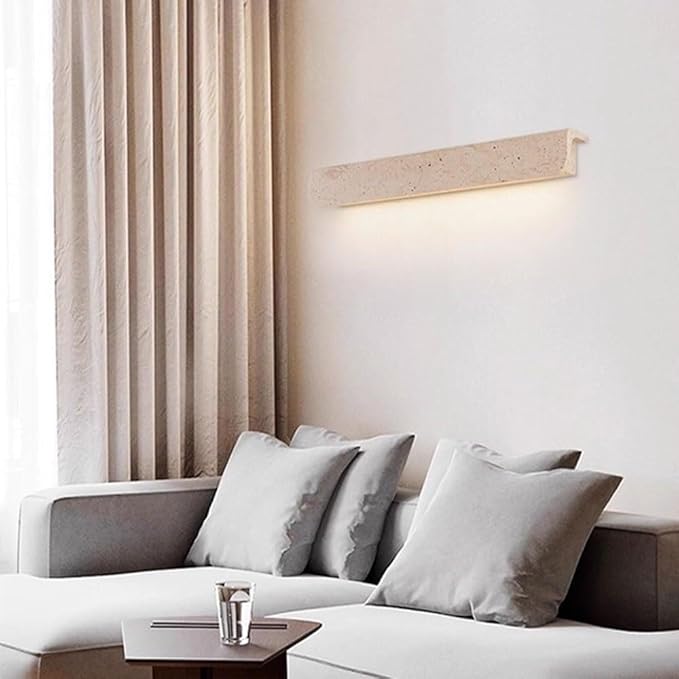12.6 Inch Yellow Travertine Wall Light, Indoor Outdoor Interchangeable Wall Lamp, Wabi Sabi Style Wall Sconce, Dining Room Bedroom Living Room Wall Mounted Lighting Fixtures