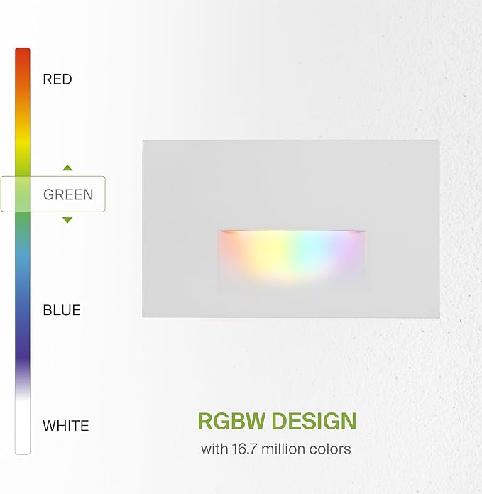 ASD LED Recessed Step Light Fixture, Outdoor & Indoor Stair Tread Lighting | RGBW, Smart, Waterproof, ETL Listed | 3W 60LM RGB-2700K-6500K 120V | Staircase Hardwired Illumination | White, 6 Pack