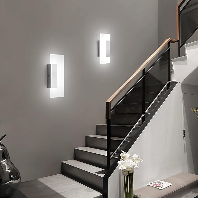 LMQNINE Modern LED Acrylic Wall Sconce White Light 6000K Hardwired Acrylic Wall Light Lighting for Bedroom Corridor Stairs Bathroom Indoor Lighting Fixture Lamps Home Room Decor (2-Pack)…