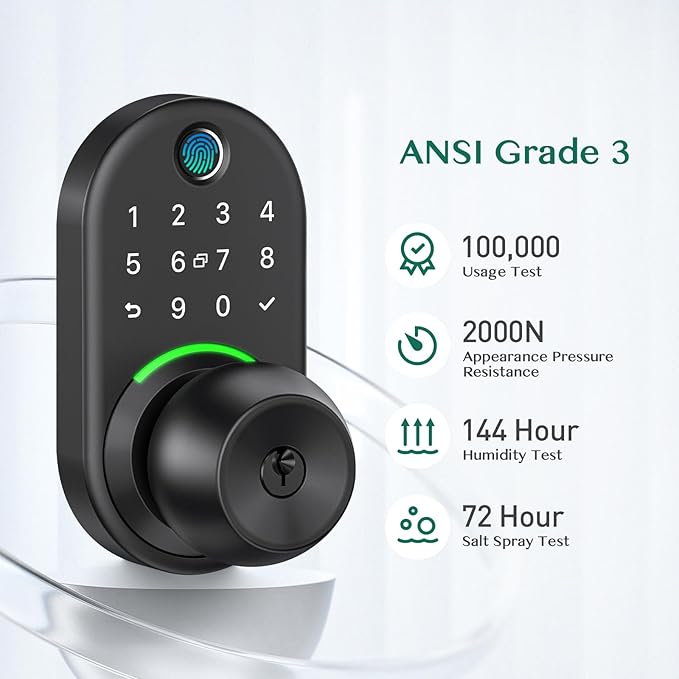 Keypad Smart Door Lock with Knob, Yamiry Keyless Entry Digital Lock with Handle, Fingerprint Electronic Knob for Front Door