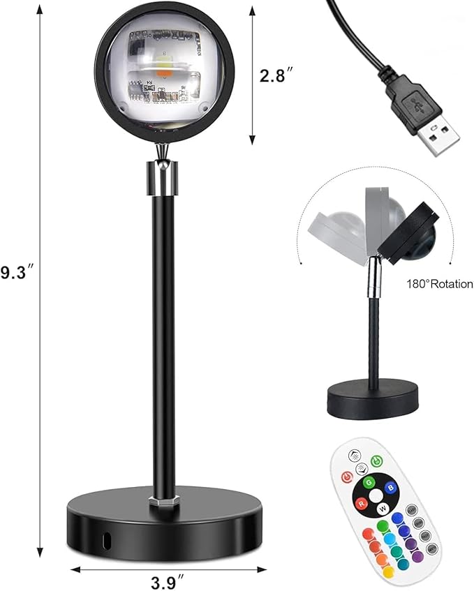CORATED Sunset Lamp, 16 Colors Sunset Projection Lamp with Remote Control, Multiple Colors Projector Light Dimmable Sun Lamp for Photography, Selfie, Home and Bedroom Decor