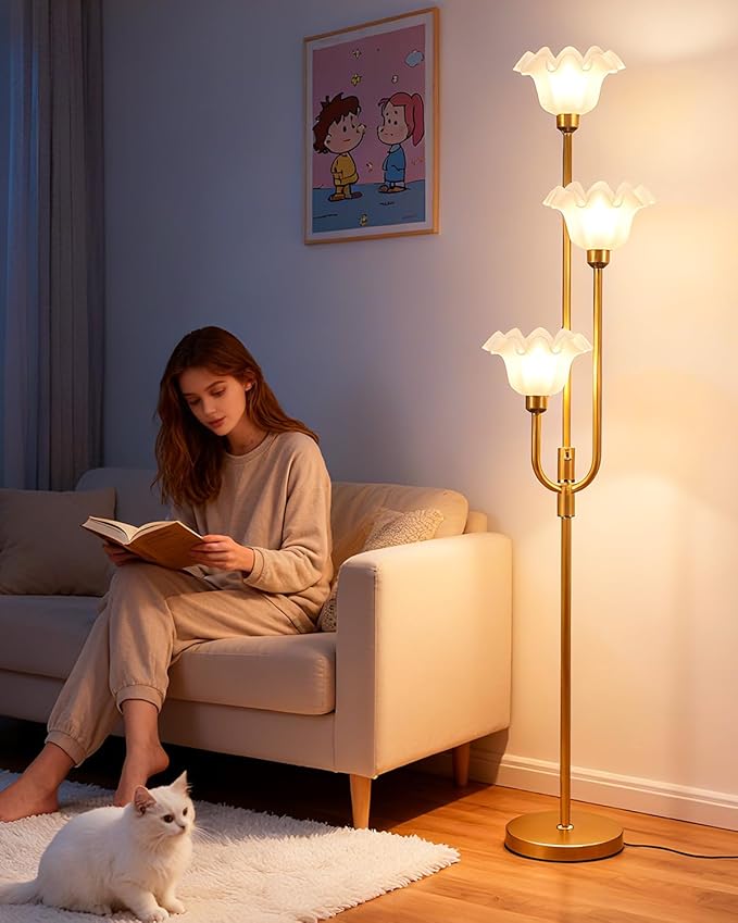 Lightdot 66IN Flower Floor Lamp 3-Lights Vintage Floor Lamps with 3000K Warm White Bulbs for Wedding Party Modern Tall Standing Lamp for Living Room/Bedroom/Sofa Beside/Corner Decor