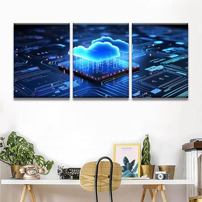 Modern Wall Art 3 Panel Wall Art Transfer and Storage on the Internet Pictures Print On Canvas Wall Decor for Living Room, Wooden Framed Gallery-Wrapped Ready to Hang 12x16inchx3