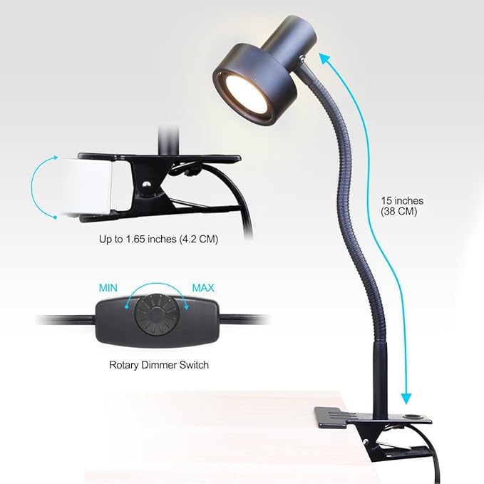 O’Bright Luxor - Dimmable LED Desk Lamp with Gooseneck (Black-Clip on)