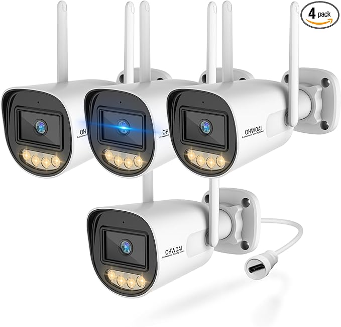 OHWOAI 《Dual Band WiFi & IP65 Waterproof》Wireless Outdoor Security Camera with Color Night Vision, Motion Detection, Remote Viewing WiFi Cameras, Home Video Surveillance(4-Pack)