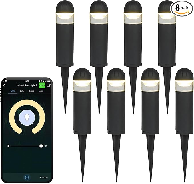 Smart WiFi/BLE LED Pathway Lights (8 Pack) - APP Controlled Color Changing Low Voltage Outdoor Landscape Lighting, Music Sync, 12V Die-Cast Aluminum Bollard Lights for Garden