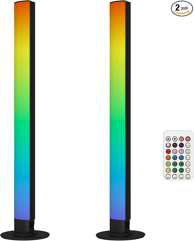RGB Smart LED Desk Light Bars 2-Pack Music Sync Standing Light Bars for Gaming, Home Office & Ambient Lighting (Remote Control)