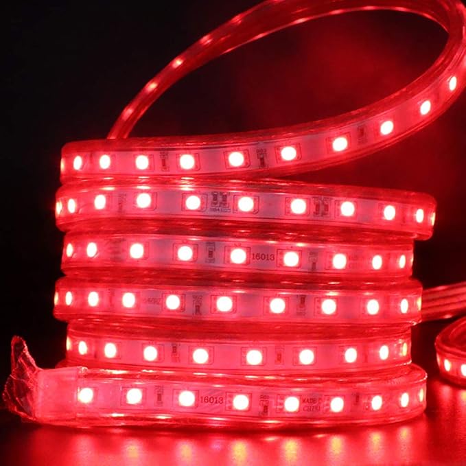 LED Light Strip Kit, AC 110-130V Flexible Waterproof Rope Lights, SMD 5050 60 LEDs/M for Indoor Outdoor Commercial Lighting, Accessories Included (Red, 30ft/9m)