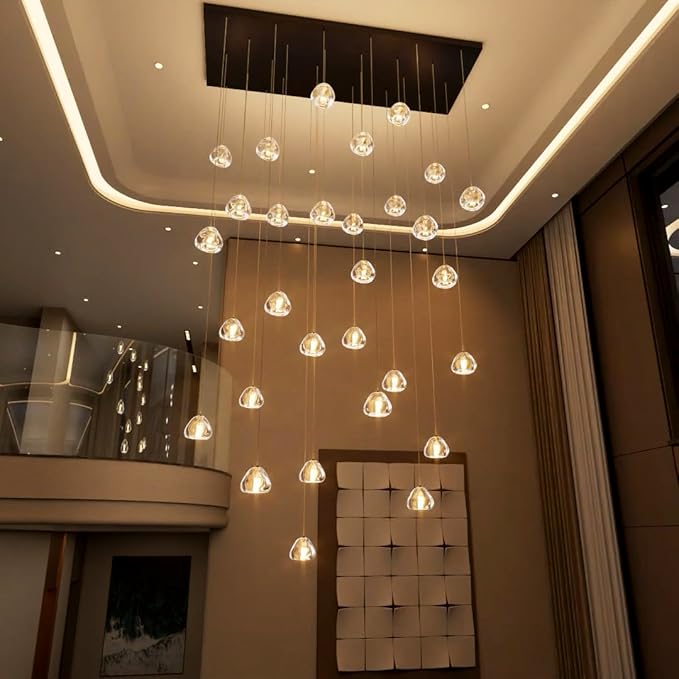 W47.2 x D15.7 x H157 Glam Chandelier Rectangular Chandeliers Bubble Crystal Pendants Light Fixture Dimmable High Ceiling Large Light Black