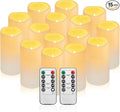 Waterpoof Flameless Remote Control Candles 15PACK D3''*H5.5''Battery Operated Flickering LED Pillar Candle,plastic with 10-Key 24Hours Timer for Outdoor/Indoor Home Party Garden Lanterns Porch (Ivory)