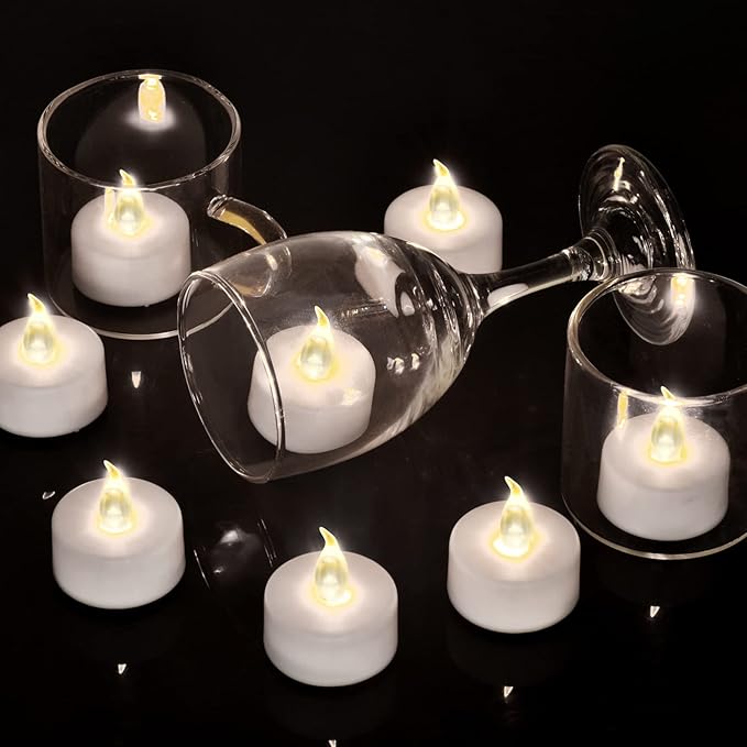 LED Tea Lights Flameless Candles: Battery Operated Bulk 100-Pack Realistic and Bright Flickering Long Lasting 200 Hours Electric Tealight Candles for Home Decor Halloween Christmas Wedding (White)