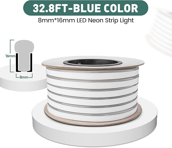 GZBtech Flexible LED Neon Rope Lights 33FT,AC 110-120V Waterproof Strip Light, 120 LEDs/M Cuttable Connectable Neon Lighting for Indoor Outdoor Home Decor/Commercial Building Use-Blue 10M, ETL Listed