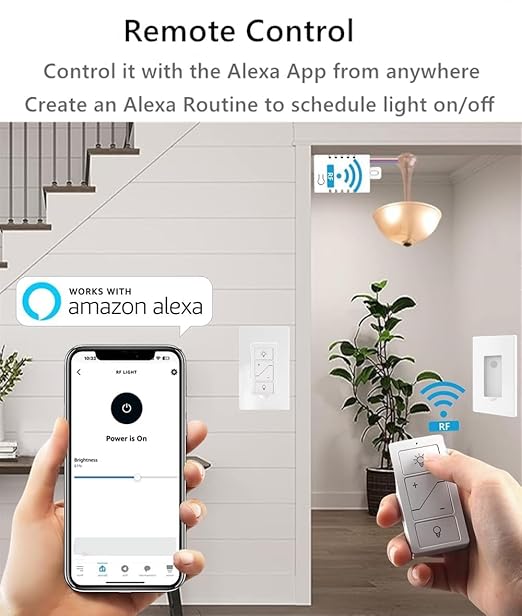Nexete Wireless Dimmer Switch,1 Receiver and 2 Remotes Kit,Wireless Dimming Remote Control,Bluetooth Work with Amazon Alexa Only,Voice Control,Fixture for Ceiling Lights Lamps