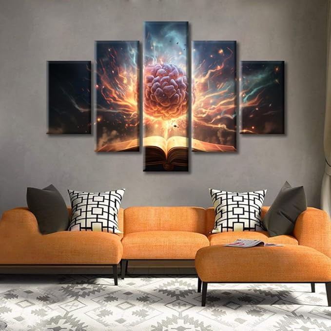 Brain in Book Pictures Canvas Wall Art for Living Room Abstract Human Brain Large Wall Art Contemporary Home Decor Print On Canvas Ready to Hang for Bedroom Office (60"Wx40"H)