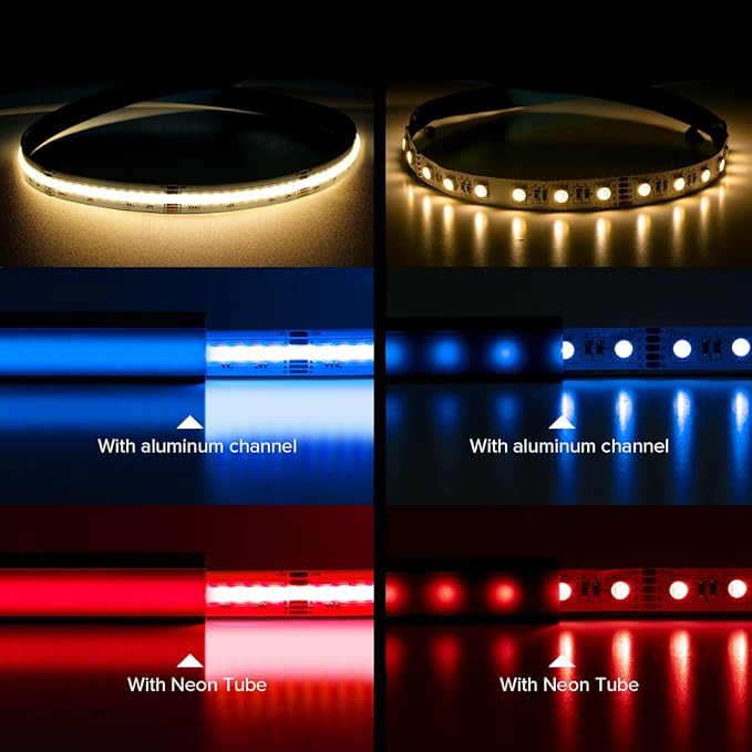 BTF-LIGHTING FCOB COB LED Strip RGBW 3000K 896LED/m 9.8FT DC24V Color Changing Flexible High Density Uniform Light 12mm Width for Home Indoor Decoration(No Adapter or Controller)