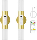 Motion Sensor Wall Sconces with Remote Control, LED Rechargeable Battery Operated Wall Lights Set of Two for Living Room, Indoor Wireless Wall Lamps for Bedroom, Hallway, Stair, Gold 2 Pack
