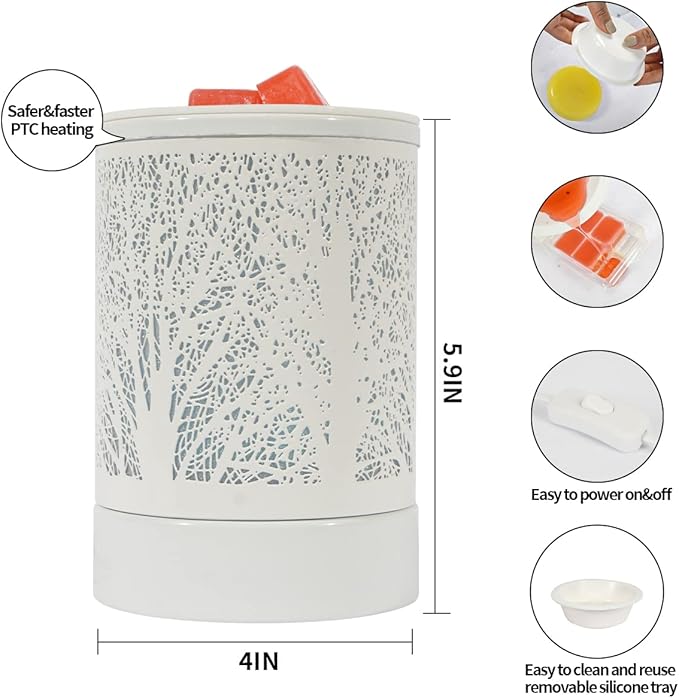 Fragrance Wax Melts Warmer with 7 Colors LED Changing Light Classic Black Forest Design Scent Oil Candle Warmer for Home White Tree