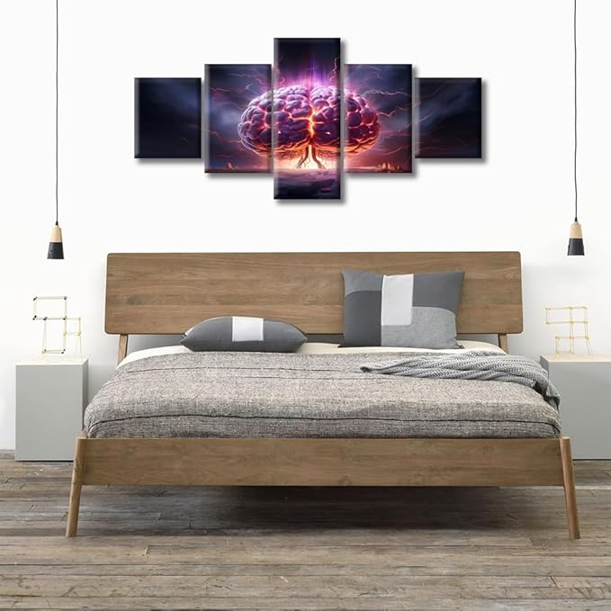 Abstract Human Brain Pictures Wall Art Prints on Canvas Artificial Intelligence Concept Painting Modern Artwork Wall Decor for Bedroom Office Bathroom Decor Ready to Hang, (50"Wx24"H)