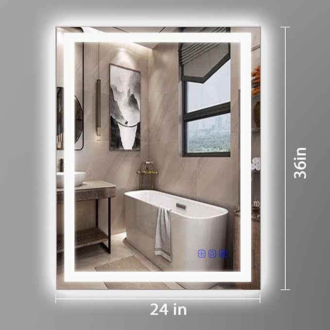 36"x24" LED Bathroom Mirror with Lights – Front & Backlit Vanity Mirror, Stepless Dimmable, Adjustable Warm White/Natural/Daylight, Anti-Fog, Shatterproof, Memory Function
