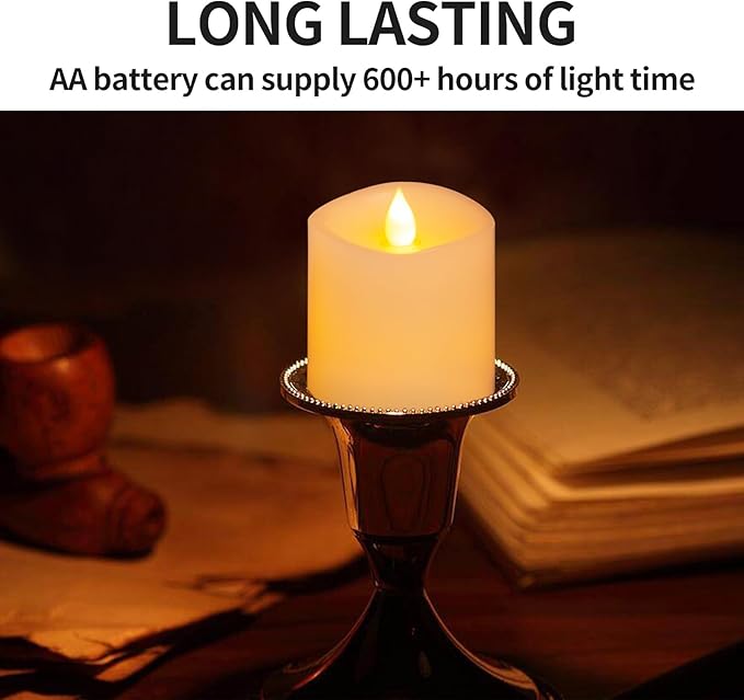 3x3 Flickering Flameless Candles Set of 1, 2AA Battery Life 600 Hours Battery Candles Flickering with Timer,3 inch Flameless Candles with Remote for Indoor/Outdoor, Ivory