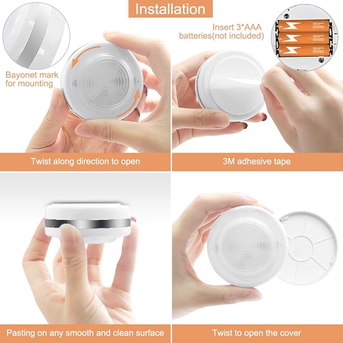 LED Puck Lights 6 Pack, Remote Control, Warm White Brightness Dimmable Battery Powered Touch Closet Cupboard Kitchen Wardrobe Lights